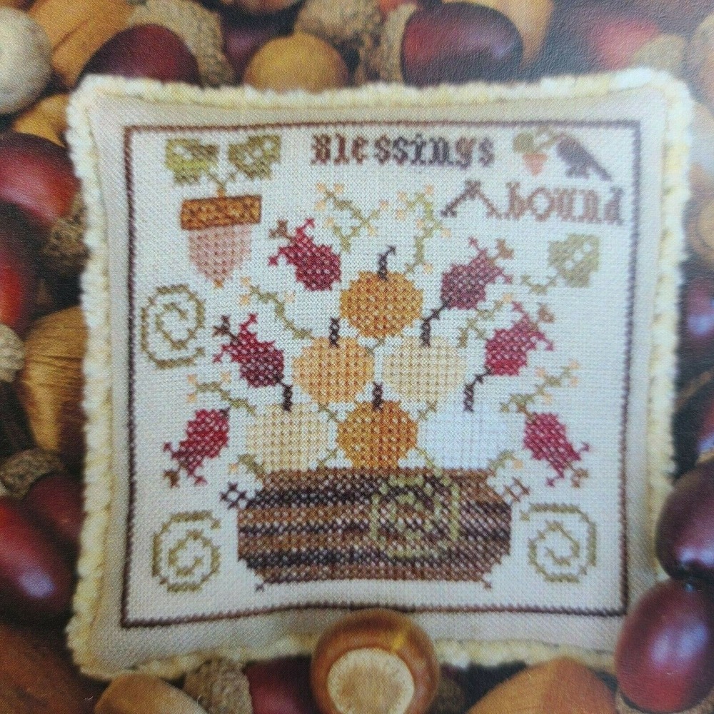 Plum Street Samplers Blessings Abound Pattern and Linen Cross Stitch New